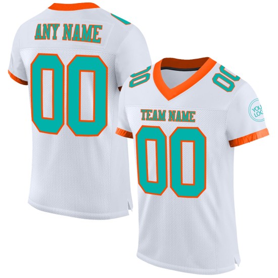 Mesh Aqua-Oranje Custom Wit Voetbalshirt Authentiek Mesh Aqua-Oranje Custom Wit Voetbalshirt Authentiek