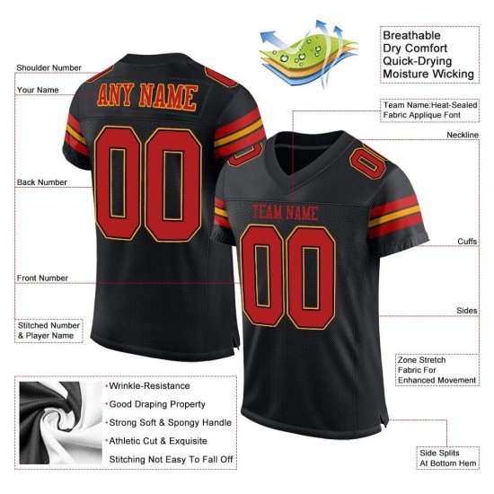 Jersey Zwart Scharlaken-Goud Voetbal Custom Authentic Mesh Jersey Zwart Scharlaken-Goud Voetbal Custom Authentic Mesh