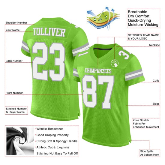 Jersey Authentieke Voetbal Custom Neon Wit-Grijs Mesh Groen Jersey Authentieke Voetbal Custom Neon Wit-Grijs Mesh Groen