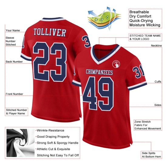 Marineblauw-wit voetbalmesh custom throwback rood authentiek shirt Marineblauw-wit voetbalmesh custom throwback rood authentiek shirt