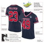 Mesh Throwback Custom Jersey Authentieke Marineblauwe Voetbal Rood-Wit Mesh Throwback Custom Jersey Authentieke Marineblauwe Voetbal Rood-Wit
