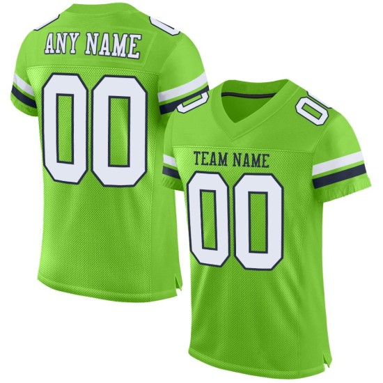 Mesh Wit-Marinegroen Neon Voetbal Authentiek Aangepast Jersey Mesh Wit-Marinegroen Neon Voetbal Authentiek Aangepast Jersey