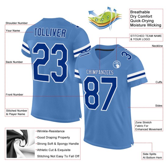 Voetbalblauw Authentiek Mesh Royal-Wit Licht Jersey Aangepast Voetbalblauw Authentiek Mesh Royal-Wit Licht Jersey Aangepast