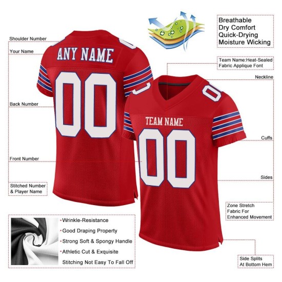 Jersey Rood Voetbal Wit-Royal Mesh Authentiek Aangepast Jersey Rood Voetbal Wit-Royal Mesh Authentiek Aangepast