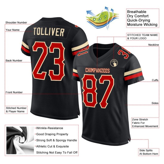 Voetbal Zwart Custom Mesh Authentiek Jersey Rood-Crème Voetbal Zwart Custom Mesh Authentiek Jersey Rood-Crème