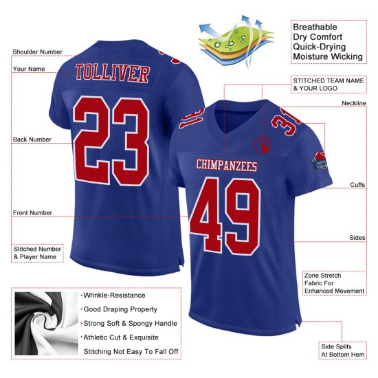 Aangepast Royal Football Mesh Authentiek Rood-Wit Jersey Aangepast Royal Football Mesh Authentiek Rood-Wit Jersey
