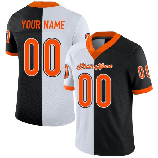 Mesh Jersey Fashion Split Football Zwart Aangepast Oranje-Wit Mesh Jersey Fashion Split Football Zwart Aangepast Oranje-Wit