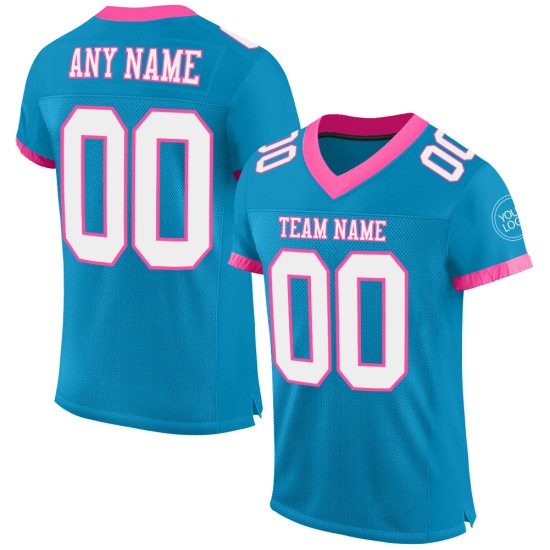 Authentiek aangepast voetbal Panther-shirt wit-roze blauw mesh Authentiek aangepast voetbal Panther-shirt wit-roze blauw mesh