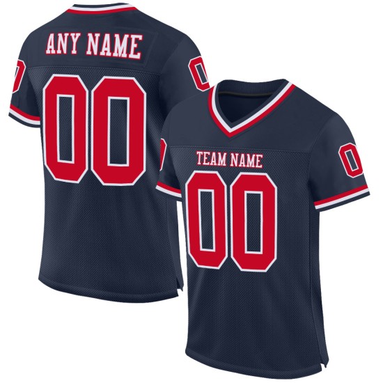 Mesh Throwback Custom Jersey Authentieke Marineblauwe Voetbal Rood-Wit Mesh Throwback Custom Jersey Authentieke Marineblauwe Voetbal Rood-Wit