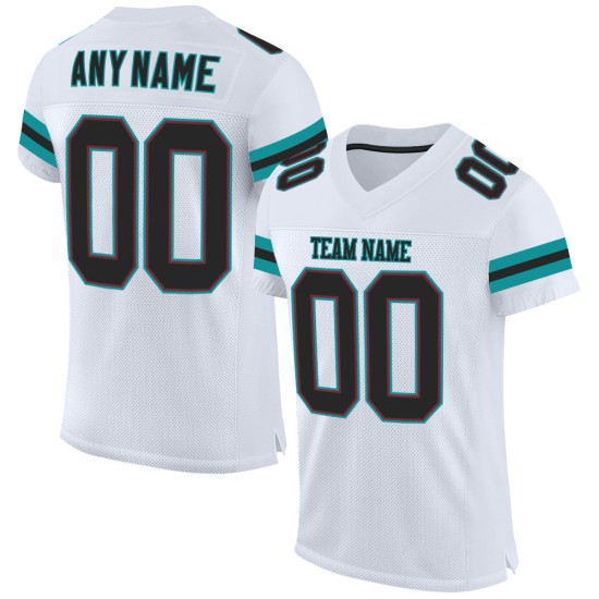 Wit authentiek mesh voetbal zwart-aqua custom jersey Wit authentiek mesh voetbal zwart-aqua custom jersey