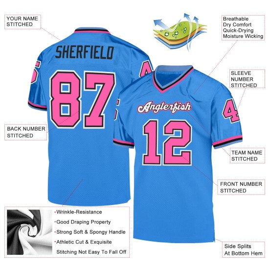 Mesh Powder Custom Roze-Zwart Throwback Authentiek Voetbalblauw Jersey Mesh Powder Custom Roze-Zwart Throwback Authentiek Voetbalblauw Jersey