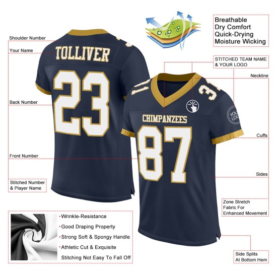 Mesh Custom Wit-Oud Jersey Goud Marine Voetbal Authentiek Mesh Custom Wit-Oud Jersey Goud Marine Voetbal Authentiek