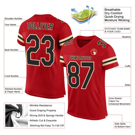 Rood Zwart-Crème Voetbalshirt Custom Mesh Authentiek Rood Zwart-Crème Voetbalshirt Custom Mesh Authentiek
