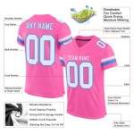 Voetbal Mesh Blauw Wit-Poeder Jersey Roze Authentiek Aangepast Voetbal Mesh Blauw Wit-Poeder Jersey Roze Authentiek Aangepast