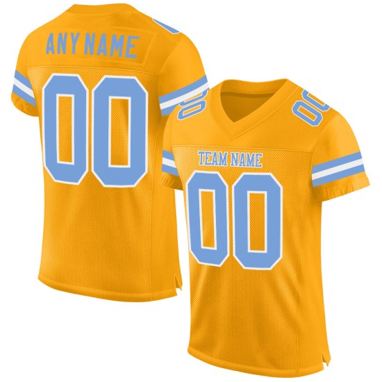 Custom Mesh Blauw-Wit Goud Authentiek Voetbalshirt Licht Custom Mesh Blauw-Wit Goud Authentiek Voetbalshirt Licht
