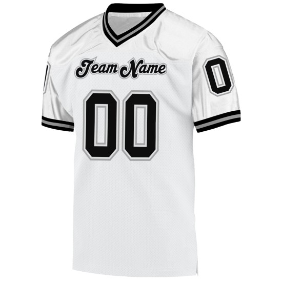 Throwback Zwart-Grijs Voetbal Custom Authentic Wit Mesh Jersey Throwback Zwart-Grijs Voetbal Custom Authentic Wit Mesh Jersey