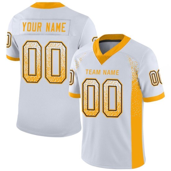 Aangepaste goud-zwarte Drift Fashion Jersey Football Mesh Wit Aangepaste goud-zwarte Drift Fashion Jersey Football Mesh Wit