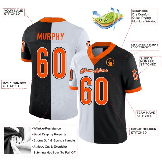Mesh Jersey Fashion Split Football Zwart Aangepast Oranje-Wit Mesh Jersey Fashion Split Football Zwart Aangepast Oranje-Wit