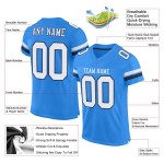 Wit-Marineblauw Mesh Poeder Jersey Voetbal Custom Authentic Blauw Wit-Marineblauw Mesh Poeder Jersey Voetbal Custom Authentic Blauw