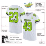 Op maat gemaakt wit voetbalshirt neon mesh groen-zwart authentiek Op maat gemaakt wit voetbalshirt neon mesh groen-zwart authentiek