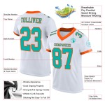 Mesh Aqua-Oranje Custom Wit Voetbalshirt Authentiek Mesh Aqua-Oranje Custom Wit Voetbalshirt Authentiek