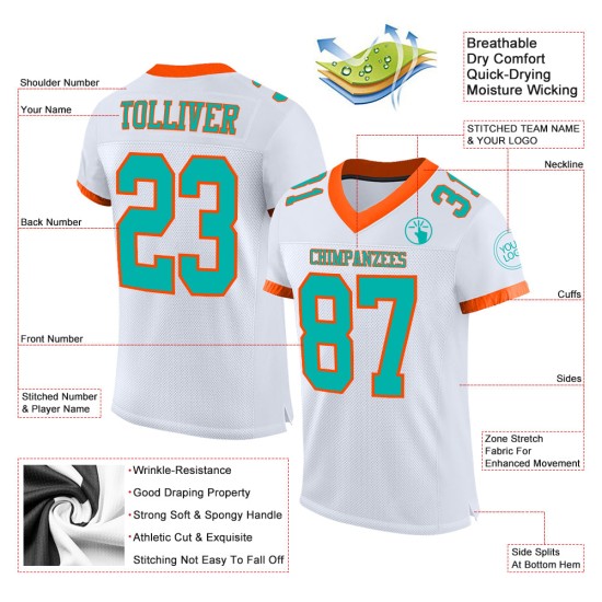 Mesh Aqua-Oranje Custom Wit Voetbalshirt Authentiek Mesh Aqua-Oranje Custom Wit Voetbalshirt Authentiek
