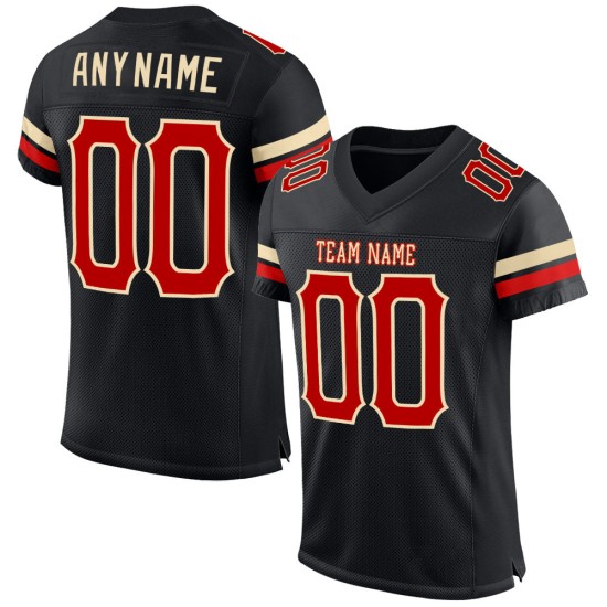 Voetbal Zwart Custom Mesh Authentiek Jersey Rood-Crème Voetbal Zwart Custom Mesh Authentiek Jersey Rood-Crème