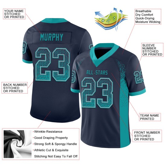 Jersey Fashion Teal-Grijs Mesh Drift Marineblauw Voetbal Aangepast Jersey Fashion Teal-Grijs Mesh Drift Marineblauw Voetbal Aangepast