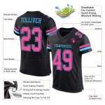 Custom Jersey Zwart Voetbal Mesh Roze-Sky Authentic Blue Custom Jersey Zwart Voetbal Mesh Roze-Sky Authentic Blue