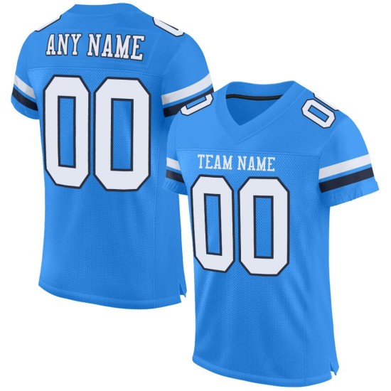 Wit-Marineblauw Mesh Poeder Jersey Voetbal Custom Authentic Blauw Wit-Marineblauw Mesh Poeder Jersey Voetbal Custom Authentic Blauw