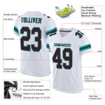 Wit authentiek mesh voetbal zwart-aqua custom jersey Wit authentiek mesh voetbal zwart-aqua custom jersey