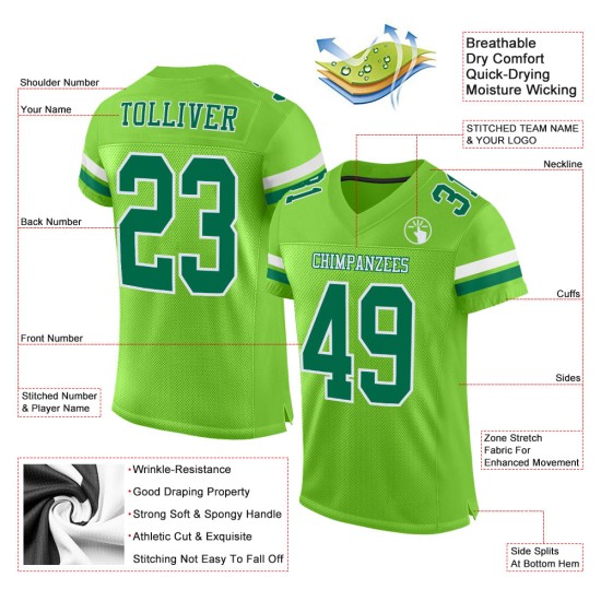 Authentiek Kelly Jersey Groen Groen-Wit Aangepast Voetbal Mesh Neon Authentiek Kelly Jersey Groen Groen-Wit Aangepast Voetbal Mesh Neon