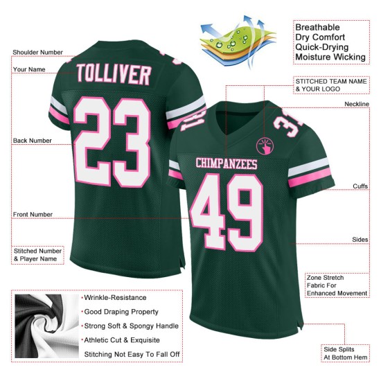 Groen Jersey Authentieke Mesh Wit-Roze Voetbal Aangepast Groen Jersey Authentieke Mesh Wit-Roze Voetbal Aangepast