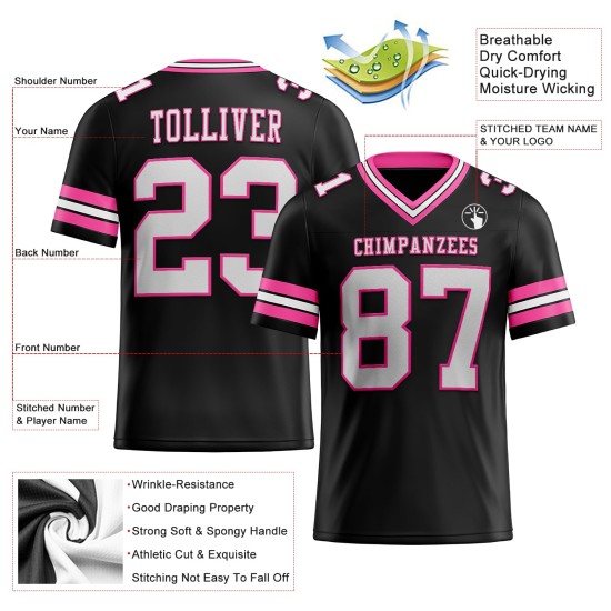 Zwarte Custom Authentic Jersey Wit-Roze Mesh Voetbal Zwarte Custom Authentic Jersey Wit-Roze Mesh Voetbal