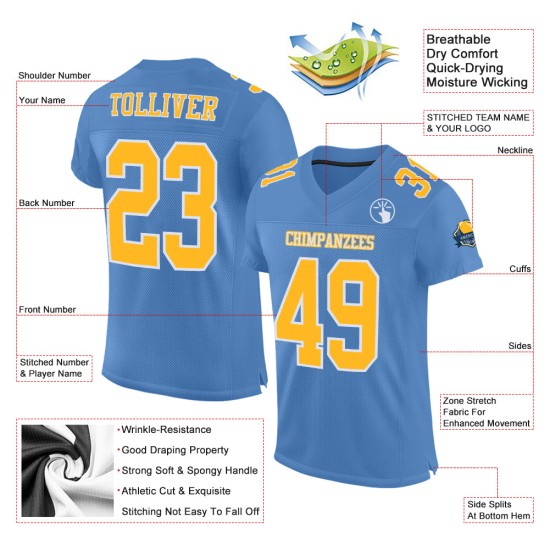 Goud-Wit Blauw Jersey Authentieke Lichte Aangepaste Mesh Voetbal Goud-Wit Blauw Jersey Authentieke Lichte Aangepaste Mesh Voetbal