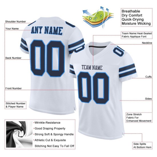 Custom Jersey Football Authentic Mesh Marineblauw-Poederblauw Wit Custom Jersey Football Authentic Mesh Marineblauw-Poederblauw Wit
