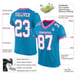 Authentiek aangepast voetbal Panther-shirt wit-roze blauw mesh Authentiek aangepast voetbal Panther-shirt wit-roze blauw mesh
