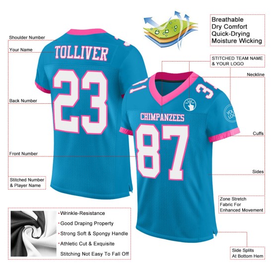 Authentiek aangepast voetbal Panther-shirt wit-roze blauw mesh Authentiek aangepast voetbal Panther-shirt wit-roze blauw mesh