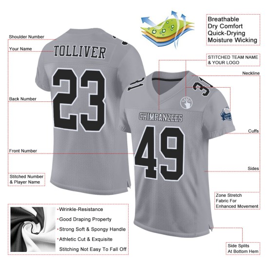 Voetbal Grijs Mesh Jersey Zwart-Wit Aangepast Authentiek Voetbal Grijs Mesh Jersey Zwart-Wit Aangepast Authentiek