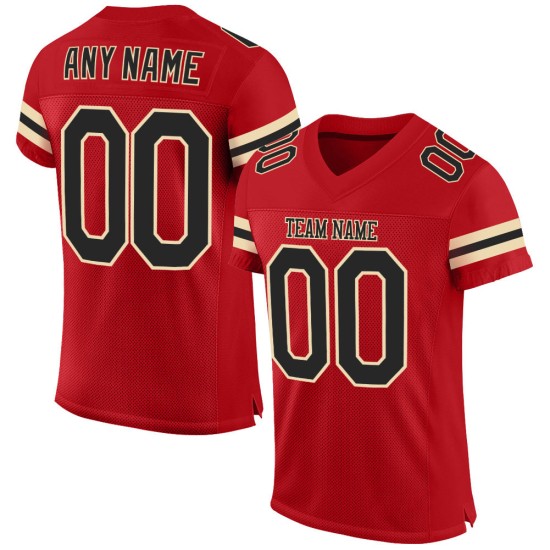 Rood Zwart-Crème Voetbalshirt Custom Mesh Authentiek Rood Zwart-Crème Voetbalshirt Custom Mesh Authentiek