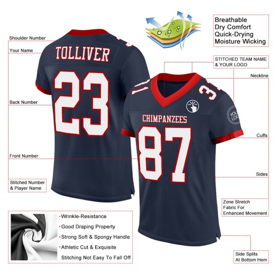 Authentiek Jersey Mesh Navy Custom Football Wit-Rood Authentiek Jersey Mesh Navy Custom Football Wit-Rood