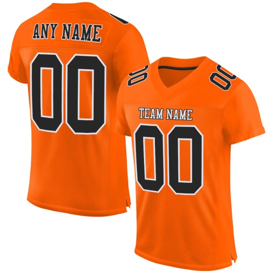 Oranje Custom Football Jersey Authentiek Zwart-Wit Mesh Oranje Custom Football Jersey Authentiek Zwart-Wit Mesh