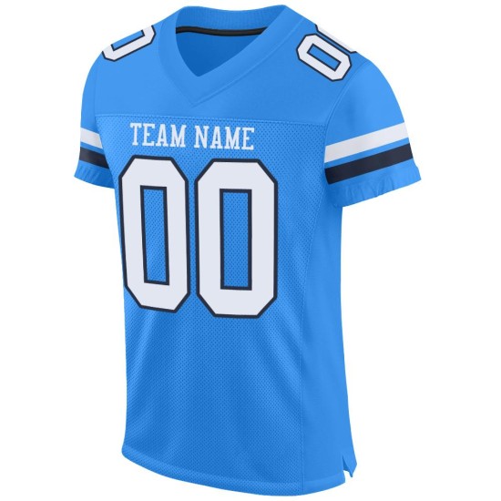 Wit-Marineblauw Mesh Poeder Jersey Voetbal Custom Authentic Blauw Wit-Marineblauw Mesh Poeder Jersey Voetbal Custom Authentic Blauw