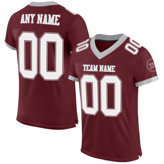 Bourgondië Mesh Custom Football Jersey Wit-Grijs Authentiek Bourgondië Mesh Custom Football Jersey Wit-Grijs Authentiek