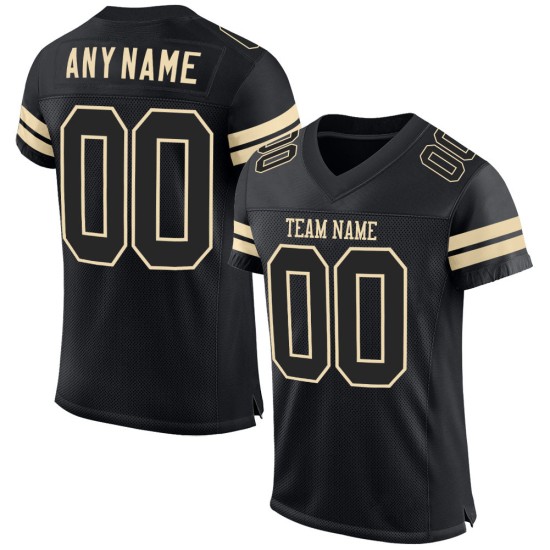 Zwart-crèmekleurig shirt met zwart aangepast voetbalshirt met authentiek mesh Zwart-crèmekleurig shirt met zwart aangepast voetbalshirt met authentiek mesh