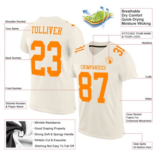 Custom Jersey Football Cream Orange Bay Mesh Authentic Custom Jersey Football Cream Orange Bay Mesh Authentic