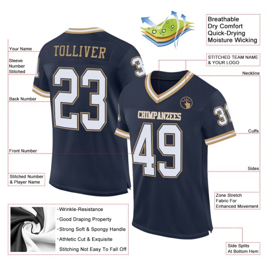 Mesh Wit-Oud Authentiek Goud Marineblauw Jersey Aangepaste Voetbal Throwback Mesh Wit-Oud Authentiek Goud Marineblauw Jersey Aangepaste Voetbal Throwback