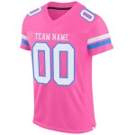 Voetbal Mesh Blauw Wit-Poeder Jersey Roze Authentiek Aangepast Voetbal Mesh Blauw Wit-Poeder Jersey Roze Authentiek Aangepast