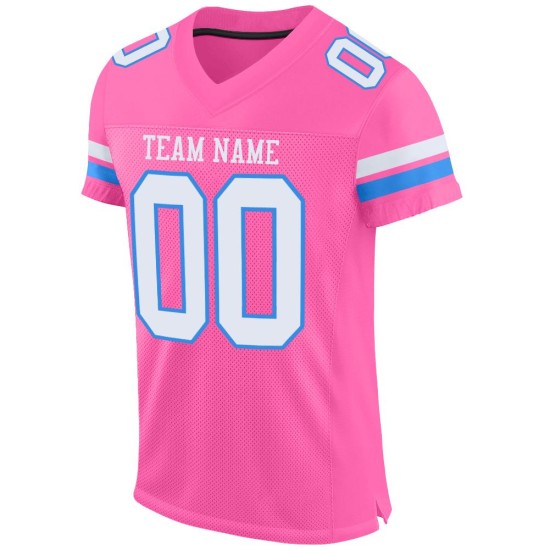 Voetbal Mesh Blauw Wit-Poeder Jersey Roze Authentiek Aangepast Voetbal Mesh Blauw Wit-Poeder Jersey Roze Authentiek Aangepast