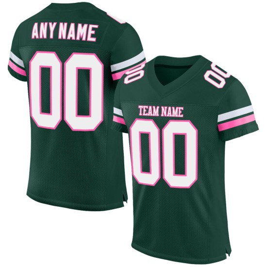 Groen Jersey Authentieke Mesh Wit-Roze Voetbal Aangepast Groen Jersey Authentieke Mesh Wit-Roze Voetbal Aangepast